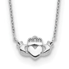14k White Gold Polished Claddagh 17 inch Necklace