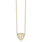 14k Polished Satin and Diamond-cut Heart 18 inch Necklace