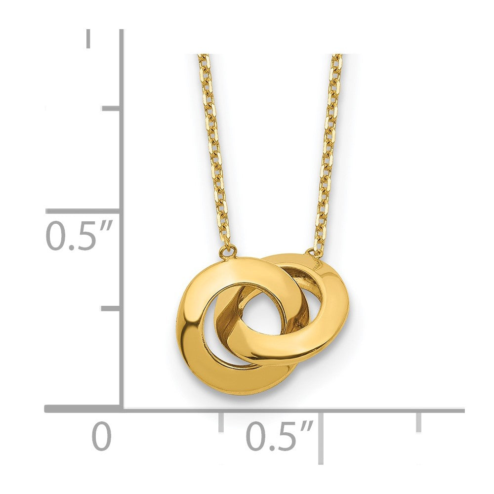 14k Polished Fancy Interlocking Circles 16 inch Necklace Plus 1 inch Extender