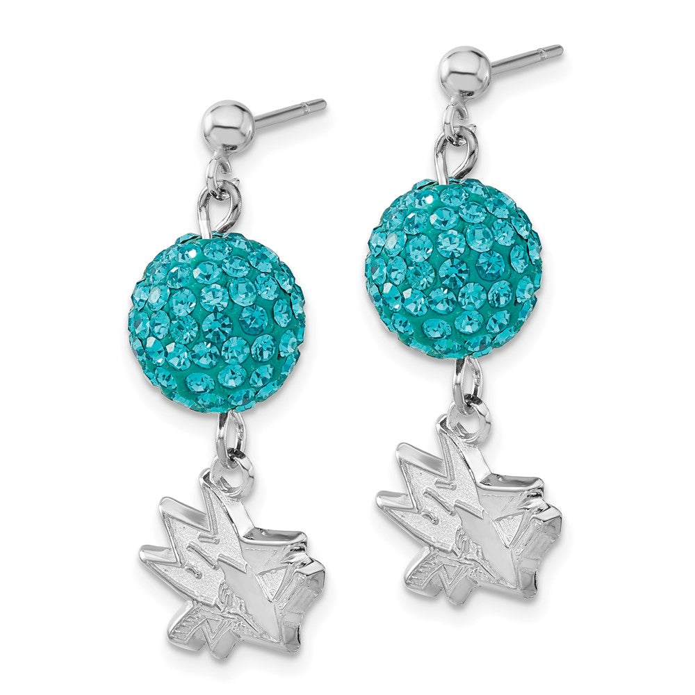 Sterling Silver NHL San Jose Sharks Teal Crystal Post Dangle Earrings
