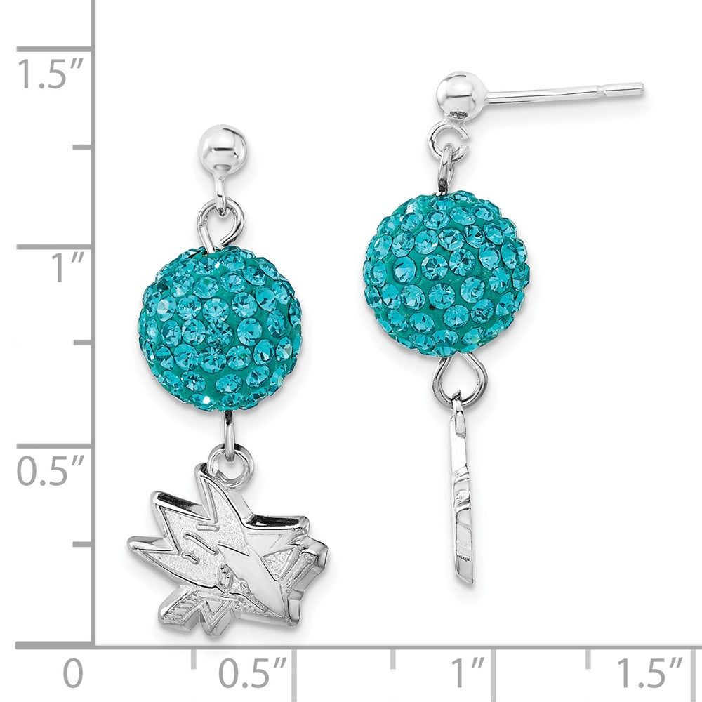 Sterling Silver NHL San Jose Sharks Teal Crystal Post Dangle Earrings