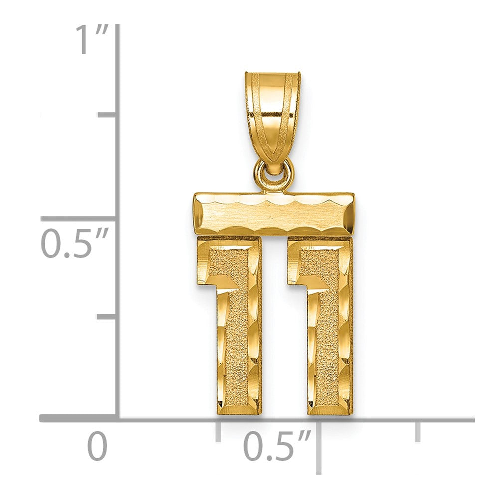 14k Small Brushed Diamond-cut Number 11 Charm