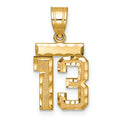 14k Small Brushed Diamond-cut Number 13 Charm