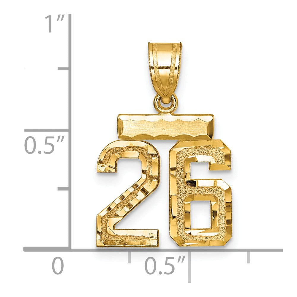 14k Small Brushed Diamond-cut Number 26 Charm