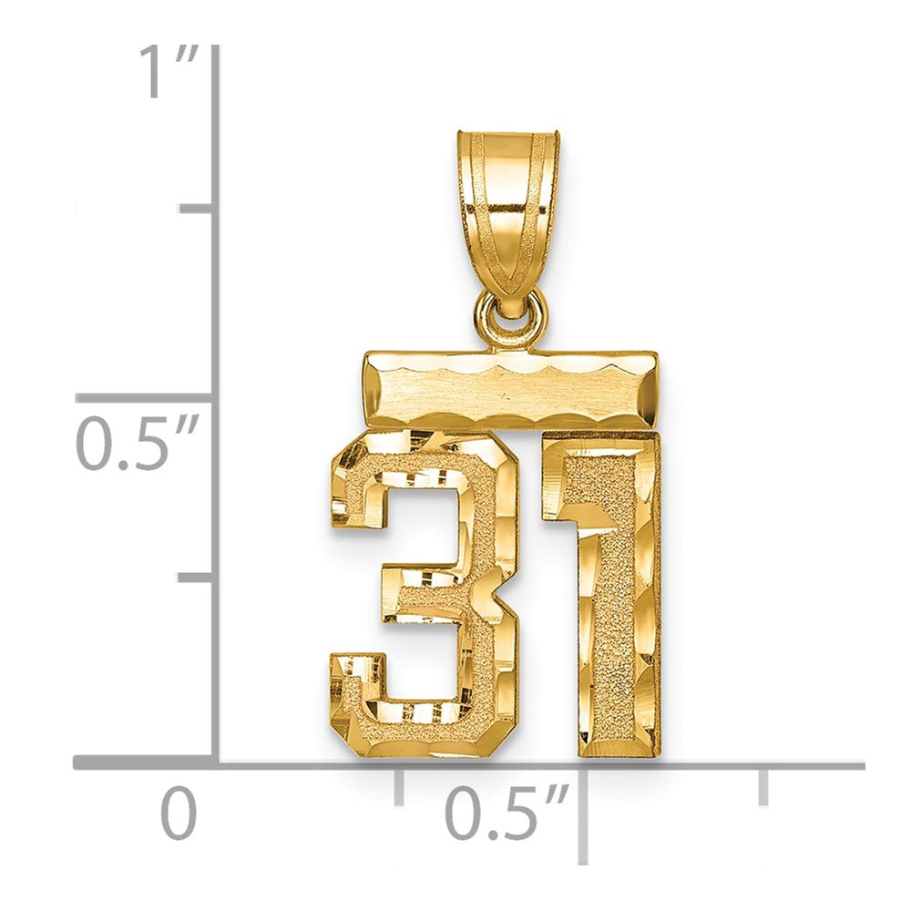 14k Small Brushed Diamond-cut Number 31 Charm