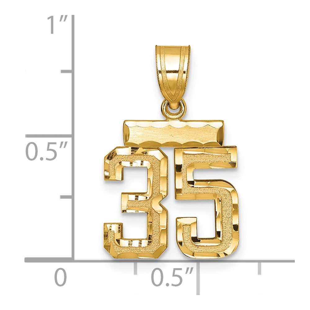 14k Small Brushed Diamond-cut Number 35 Charm