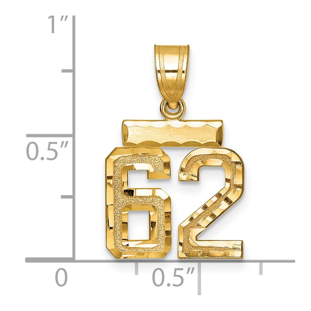 14k Small Brushed  Diamond-cut Number 62 Charm
