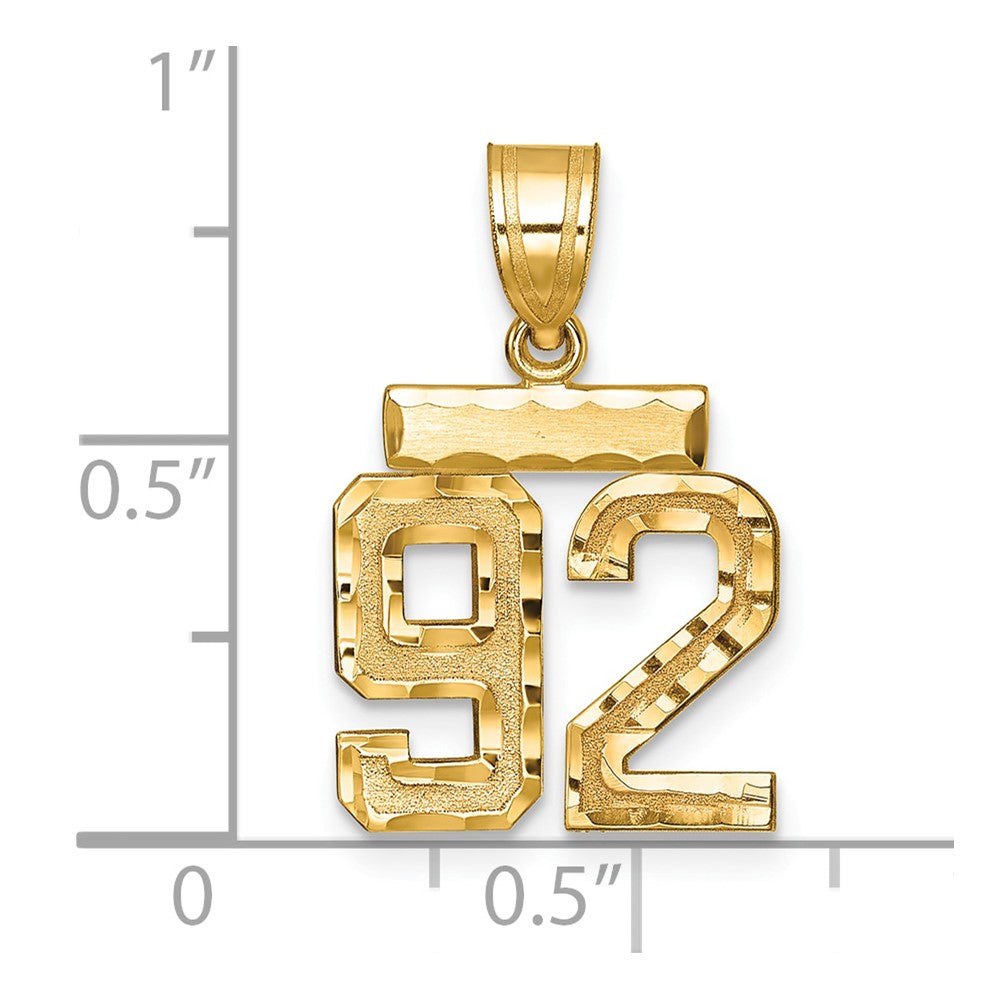 14k Small Brushed Diamond-cut Number 92 Charm
