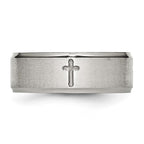 Chisel Stainless Steel Brushed and Polished Cross 8mm Ridged Edge Band