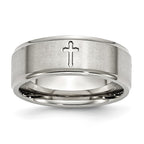Chisel Stainless Steel Brushed and Polished Cross 8mm Ridged Edge Band