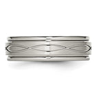 Chisel Stainless Steel Brushed and Polished Criss-cross Design 7mm Ridged Edge Band