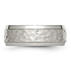 Chisel Stainless Steel Brushed Polished and Hammered 8mm Beveled Edge Band