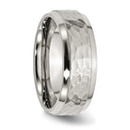 Chisel Stainless Steel Brushed Polished and Hammered 8mm Beveled Edge Band