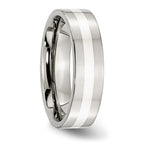 Stainless Steel w/Sterling Silver Inlay Polished 6mm Flat Band