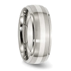 Chisel Stainless Steel Sterling Silver Inlay Brushed and Polished 8mm Ridged Edge Band