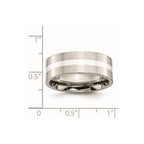Chisel Stainless Steel with Sterling Silver Inlay Polished 8mm Flat Band