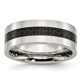 Chisel Stainless Steel Polished with Black Carbon Fiber Inlay 8mm Flat Band