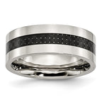 Chisel Stainless Steel Polished with Black Carbon Fiber Inlay 8mm Flat Band