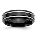 Chisel Stainless Steel Polished Black IP-plated 7mm Grooved Band