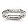 Chisel Stainless Steel Polished 4mm April Clear CZ Ring
