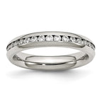 Chisel Stainless Steel Polished 4mm April Clear CZ Ring