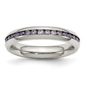 Chisel Stainless Steel Polished 4mm February Purple CZ Ring