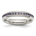 Chisel Stainless Steel Polished 4mm February Purple CZ Ring