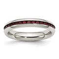 Chisel Stainless Steel Polished 4mm January Dark Red CZ Ring