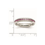 Chisel Stainless Steel Polished 4mm July Dark Pink CZ Ring