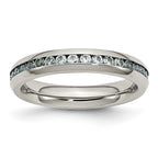 Chisel Stainless Steel Polished 4mm March Light Blue CZ Ring