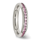 Chisel Stainless Steel Polished 4mm October Pink CZ Ring
