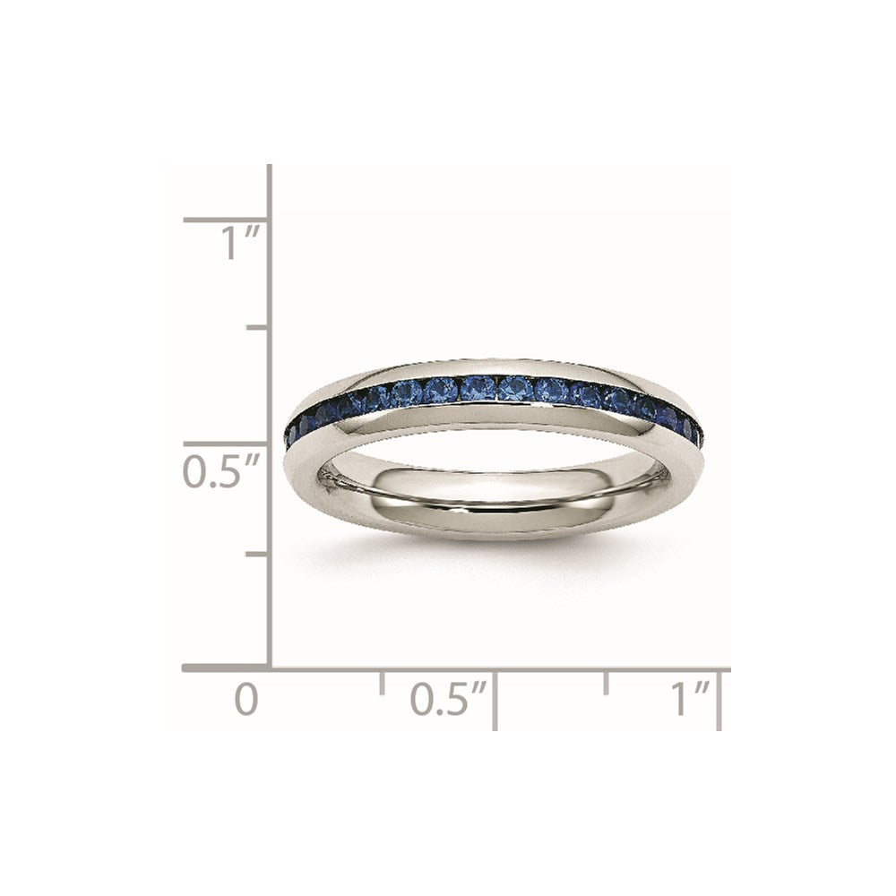 Chisel Stainless Steel Polished 4mm September Blue CZ Ring