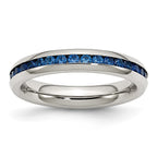 Chisel Stainless Steel Polished 4mm September Blue CZ Ring