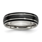 Chisel Stainless Steel Polished Black IP-plated 6mm Grooved Band
