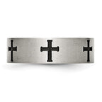 Chisel Stainless Steel Brushed and Polished Black IP-plated Crosses 7mm Band