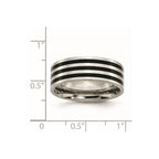 Stainless Steel 8mm Black IP-plated Striped Polished Band