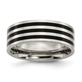 Stainless Steel 8mm Black IP-plated Striped Polished Band