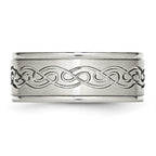Chisel Stainless Steel Brushed and Polished Scroll Design 9mm Ridged Edge Band
