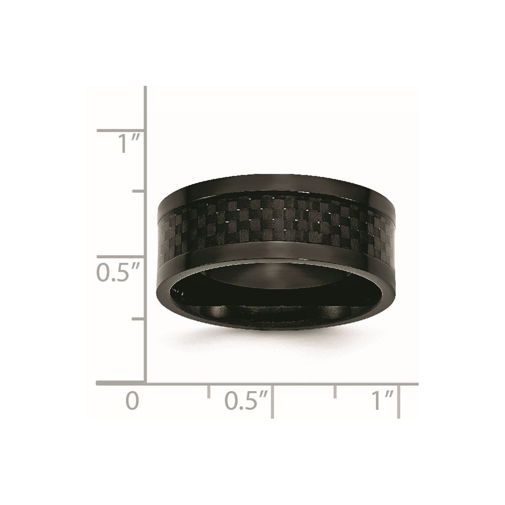 Stainless Steel Polished 9mm Black IP-plated w/Carbon Fiber Inlay Band