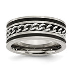 Chisel Stainless Steel Brushed and Polished Black IP-plated Chain Inlay 10mm Band