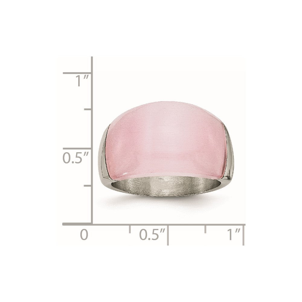 Stainless Steel 12mm Pink Cat's Eye Ring