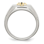 Chisel Stainless Steel Polished with 14k Gold Accent 1/15 Carat Sapphire Cross Signet Ring