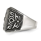 Stainless Steel Antiqued Polished & Textured Yellow IP-plated Cross Ring