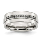 Chisel Stainless Steel Polished 1/6 Carat Black Diamond 8mm Flat Band