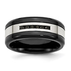 Chisel Stainless Steel Polished Black IP-plated 1/4 Carat Black Diamond 9mm Band