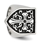 Chisel Stainless Steel Antiqued and Polished 1/20 Carat Black Diamond Shield Ring