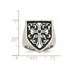 Chisel Stainless Steel Antiqued and Polished 1/20 Carat Black Diamond Shield Ring