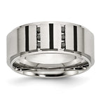Chisel Stainless Steel Brushed Center Black IP-plated 1/6 Carat Diamond 9mm Band