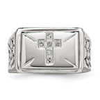 Chisel Stainless Steel Polished and Textured 1/15 Carat Diamond Cross 13.25mm Band