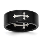 Chisel Stainless Steel Brushed Black IP-plated with Cross 9mm Band